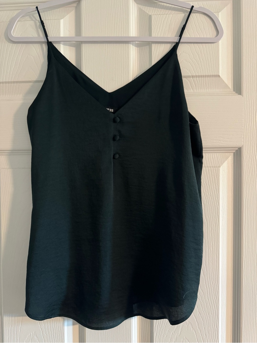 Express Black V-Neck Spaghetti Strap Cami with Covered Buttons